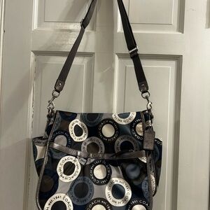 Coach Navy and Gray Circle Print Laptop / Diaper Tote